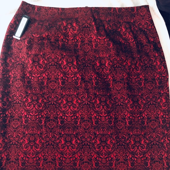 18w Cherry red jacquard pencil skirt - Picture 1 of 3